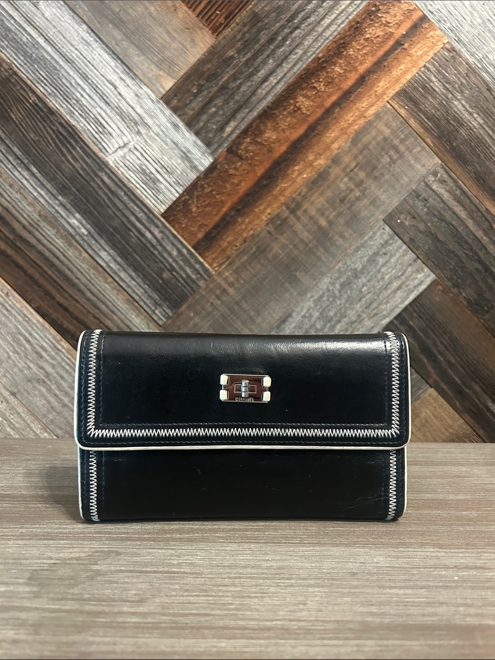 Chanel Long Wallet with East West Stitch and Piping